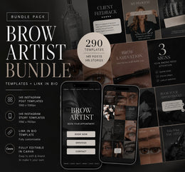 290 Brow Artist Instagram Templates | 145 Feed + 145 Story Canva Templates | Luxury Social Media Kit for Brow Lamination, PMU & Beauty Businesses