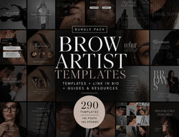 290 Brow Artist Instagram Templates | 145 Feed + 145 Story Canva Templates | Luxury Social Media Kit for Brow Lamination, PMU & Beauty Businesses