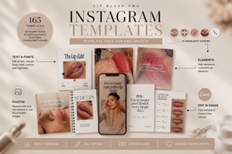 Lip Blush PMU Instagram Template Pack | 165 Canva Templates for Permanent Makeup Artists | Lip Blush Social Media Posts, Stories & Highlight Covers